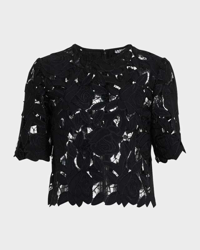 Guipure Lace Short-Sleeve Top
